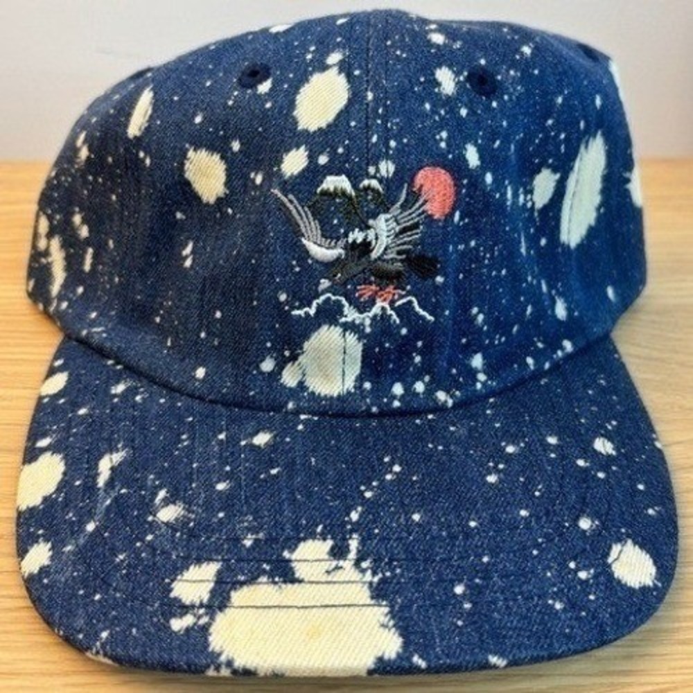 Staple Pigeon Mens Blue Bleach Splatter Denim Eagle Mountain Strapback Hat Cap